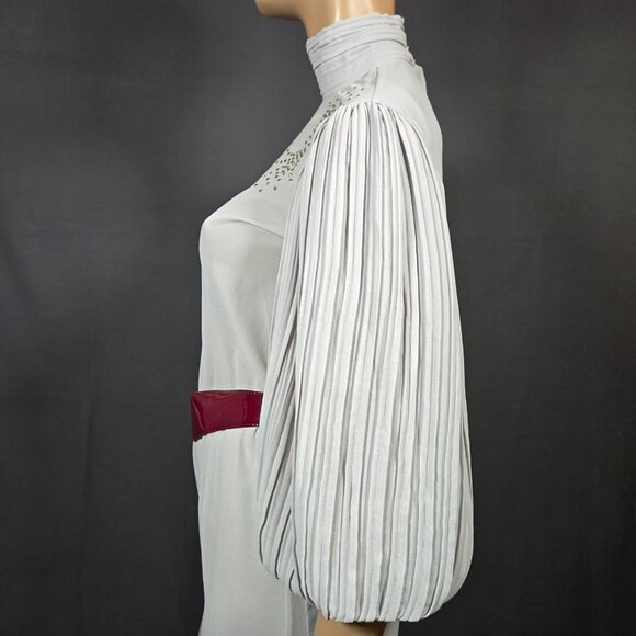 Vintage 80s Farouche Gray Chiffon belted Jumpsuit Size S Balloon Sleeves - Picture 9 of 16